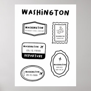 Washington - Travel Stamp Collection   Minimalist  Poster