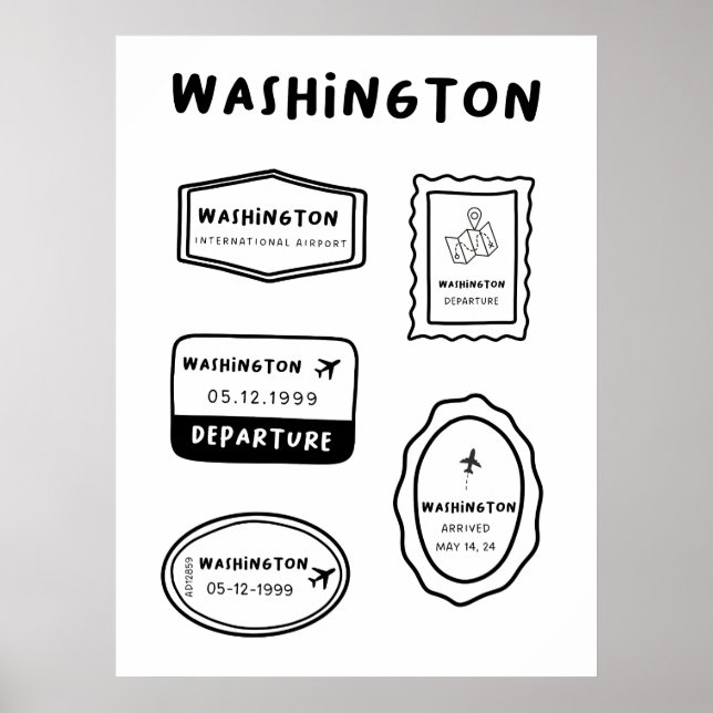 Washington - Travel Stamp Collection | Minimalist  Poster (Front)