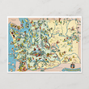 Washington Vintage Map Postcard