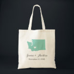 Washington Wedding Welcome Tote Bag<br><div class="desc">Welcome out of town wedding guests with a bag full of snacks and treats personalized with the state where you're getting married and the bride and groom's names and wedding date. Click Customize It to move the heart to show any city or location on the state map. Use the design...</div>