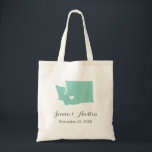 Washington Wedding Welcome Tote Bag<br><div class="desc">Welcome out of town wedding guests with a bag full of snacks and treats personalized with the state where you're getting married and the bride and groom's names and wedding date. Click Customize It to move the heart to show any city or location on the state map. Use the design...</div>