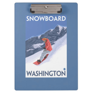 WashingtonSnowboarding Vintage Travel Poster Clipboard