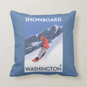 WashingtonSnowboarding Vintage Travel Poster Throw Pillow