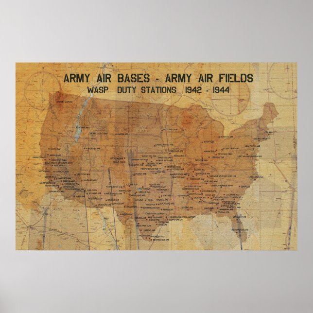WASP DUTY STATIONS, 1942-1944 36'x24" Poster (Front)