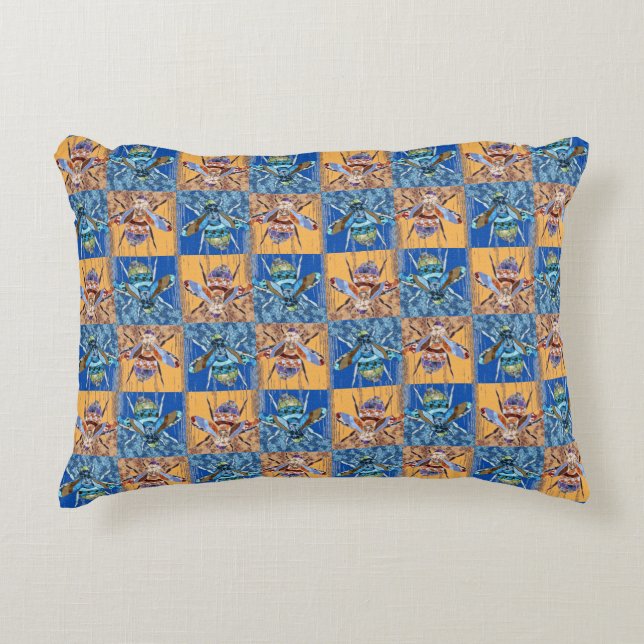 Wasp Patchwork Style Textile Pattern Accent Pillow (Front)