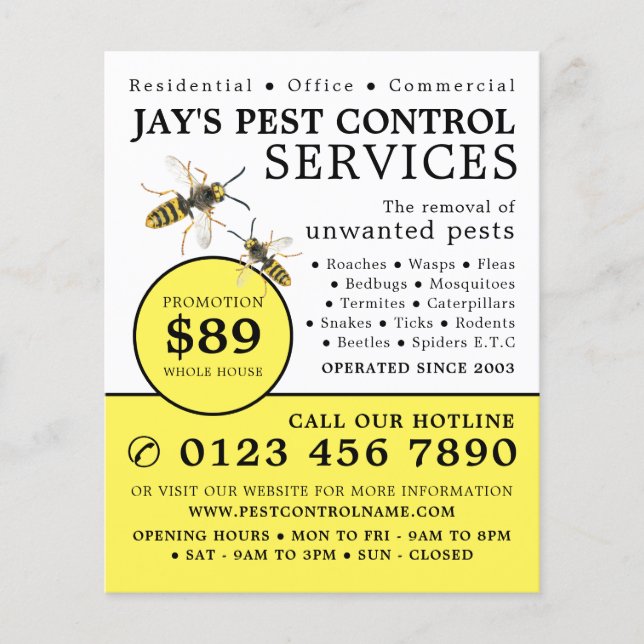 Wasp, Pest Control Advertising Flyer (Front)