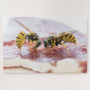 Wasps eating a sausage jigsaw puzzle