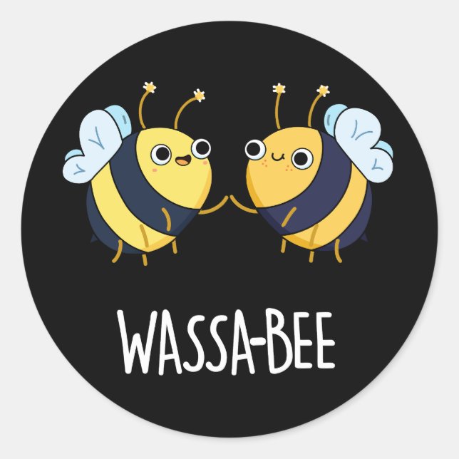 Wassabee Funny Wasabi Bee Pun Dark BG Classic Round Sticker (Front)