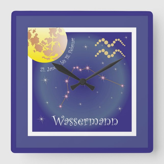Wassermann 21. Januar bis 18. Februar Uhr Square Wall Clock (Front)