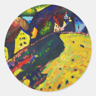 Wassily Kandinsky Houses at Murnau. Expressionism Classic Round Sticker