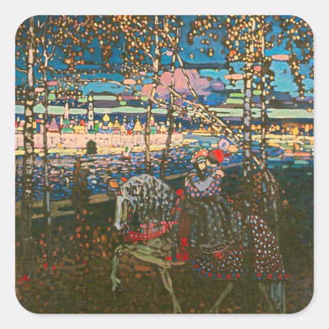 Wassily Kandinsky The Riding Couple Russian Art Square Sticker (Front)