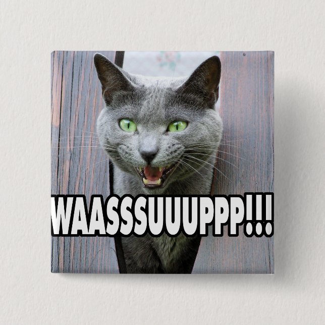 WASSUP - Cat Meme 2 Inch Square Button (Front)