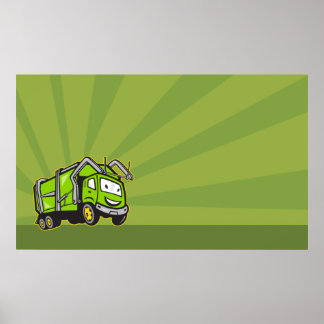Waste Collection Garbage Rubbish Truck Cartoon Poster