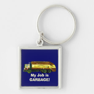WASTE DISPOSAL GARBAGE TRUCK Funny Art Keychain