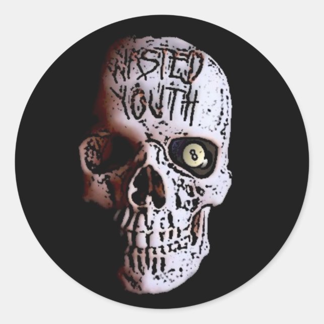 WASTED YOUTH SKULL LOGO CLASSIC ROUND STICKER (Front)