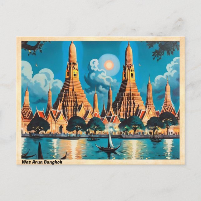 Wat Arun Bangkok Vintage Travel Postcard (Front)