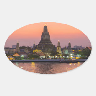Wat Arun Temple Bangkok Thailand at sunset Oval Sticker
