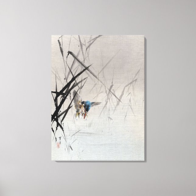 Watanabe Seitei Bird Catching Fish Among Reeds Canvas Print (Front)