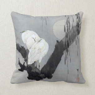 Watanabe Seitei Egrets in a Tree at Night Throw Pillow