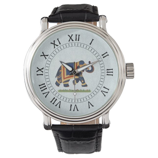 Watch blue grey  indian Elephant roman hands (Front)