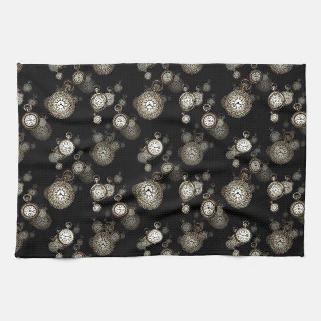 Watch faces print - steampunk patterned accessory kitchen towel (Horizontal)