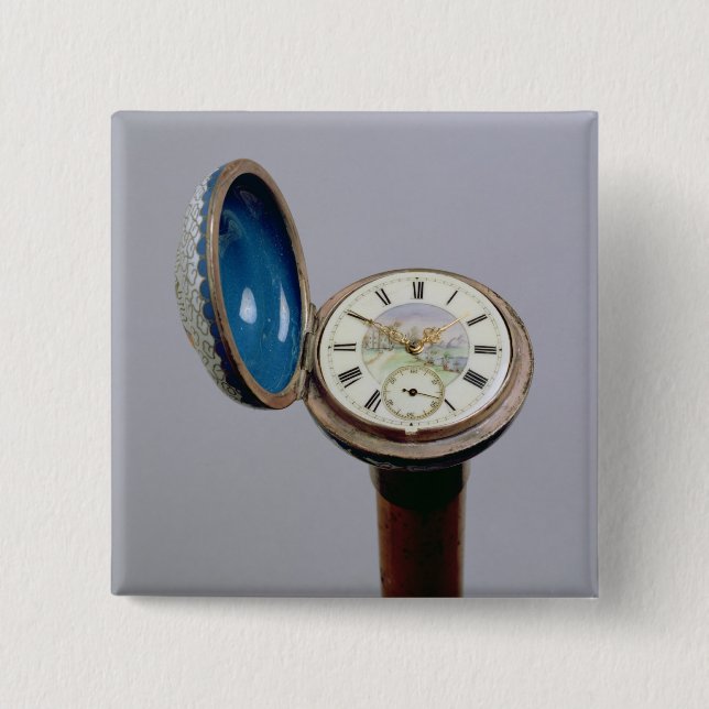 Watch gadget cane (cloisonne enamel) 2 inch square button (Front)