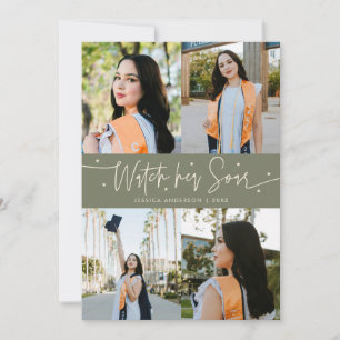 Watch Her Soar Multi Photo Sage Green Grad Announcement