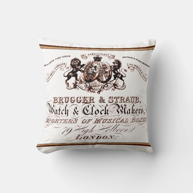 Watch makers vintage advertisement throw pillow (Front)