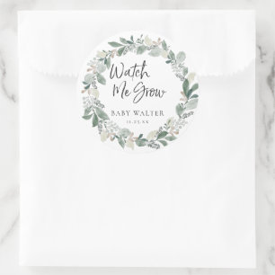 Watch Me Grow   Eucalyptus Baby Shower Favour  Classic Round Sticker