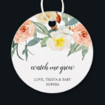 Watch Me Grow Peach Floral Girl Baby Shower Favour Tags<br><div class="desc">Botanical girl baby shower favour tags with a top border consisting of watercolor painted roses in peach, white and beige with leaves. Below are the words, "Watch Me Grow" in a thick handwritten script and the names of mom and baby in a serif font. The backside is a soft peach...</div>