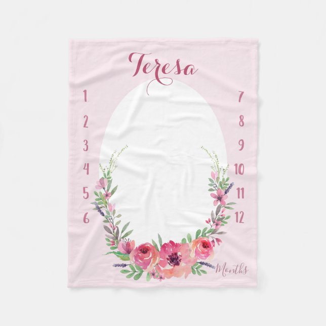 Watch me grow - Pink watercolor Fleece Blanket (Front)