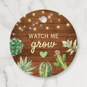 Watch Me Grow Rustic Baby Shower Cacti Cactus Pot Favour Tags