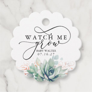 Watch Me Grow - Succulents Greenery Baby Shower Fa Favour Tags