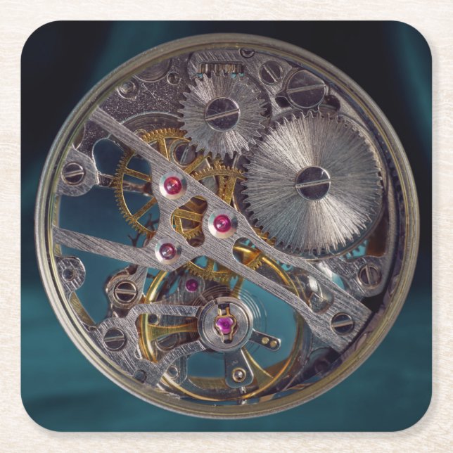 Watch Movement Square Paper Coaster (Front)