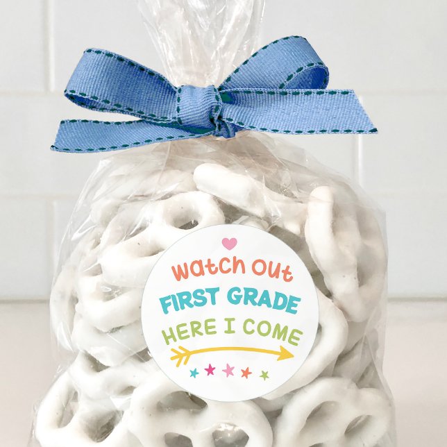 Watch Out First Grade Here I Come Classic Round Sticker (Watch out first grade here I come!)