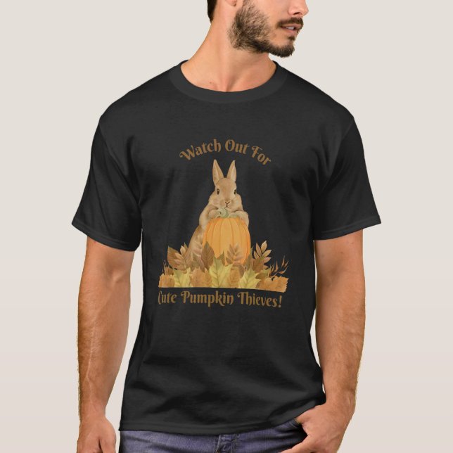 Watch Out For Cute Pumpkin Thieves Fall Cute Rabbi T-Shirt (Front)