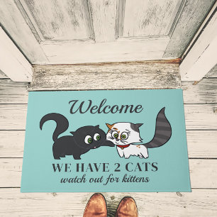 Watch out for Kittens Teal Funny Cat Doormat