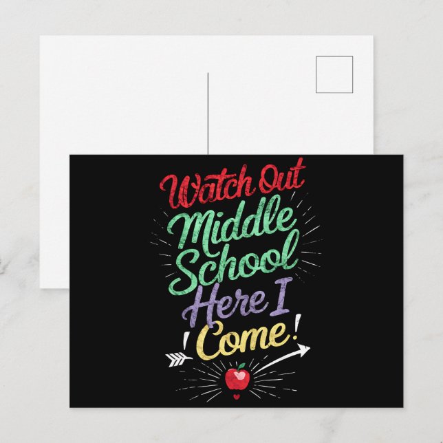 Watch Out Middle School Here I Come School Postcard (Front/Back)