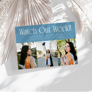 Watch Out World Multi Photo Denim Blue Graduation Announcement