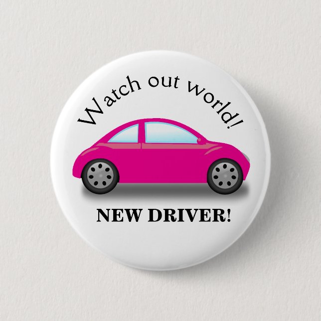 Watch Out World New Driver Pink Car 2 Inch Round Button (Front)
