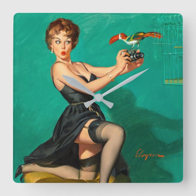 Watch the Birdy Pin Up Square Wall Clock (Front)