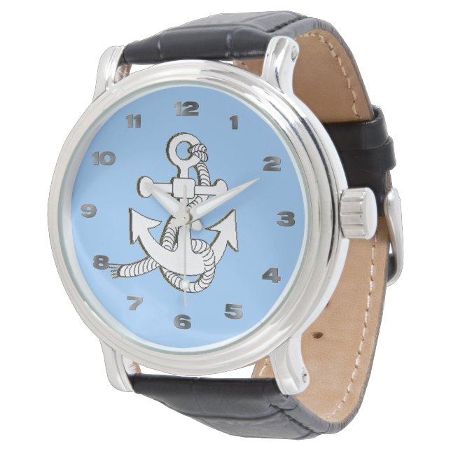 Watch - White Anchor on  Blue Background (Angled)