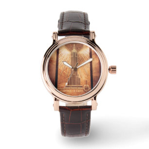 Watch with Brown Leather Band and Souvenir Design
