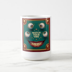 Watch Your Vibe Surreal Floating Eyes Coffee Mug