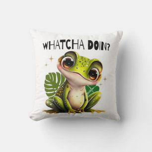 Watcha Doing? Funny Curious Frog Throw Pillow