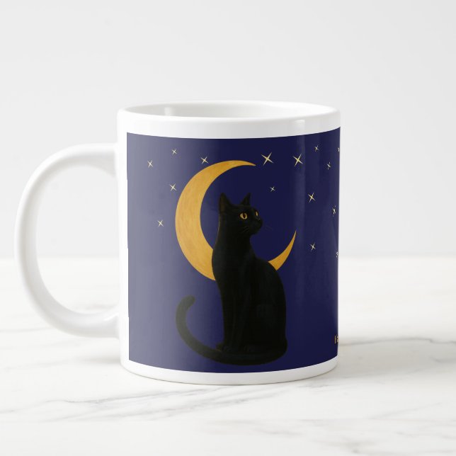 Watcher of the Night – Halloween Black Cat  Large Coffee Mug (Left)