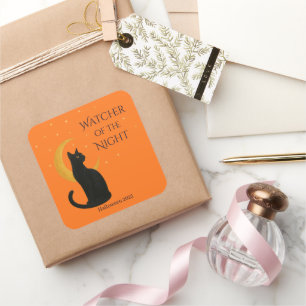 Watcher of the Night – Halloween Black Cat Square Sticker