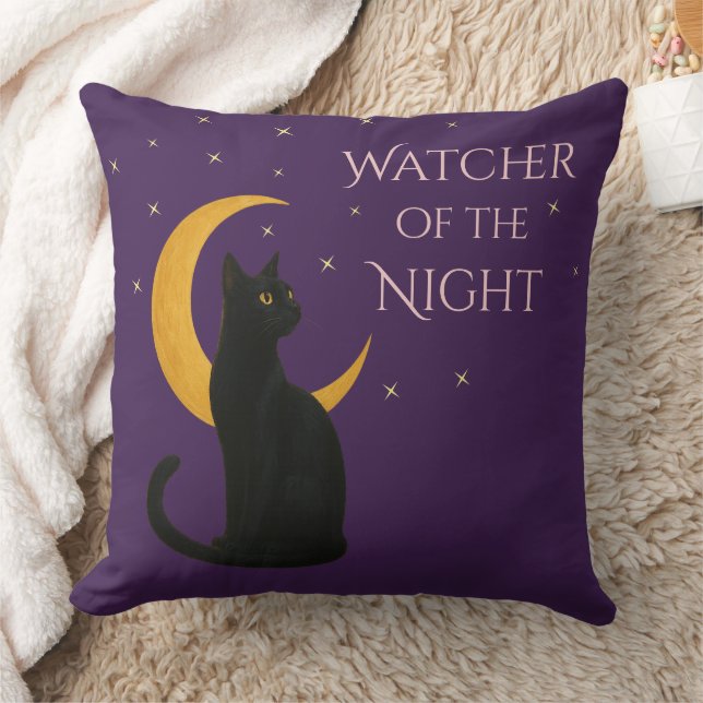 Watcher of the Night – Halloween Black Cat   Throw Pillow (Blanket)