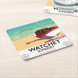 Watchet Somerset vintage train poster Square Paper Coaster