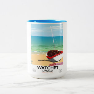 Watchet Somerset vintage train poster Two-Tone Coffee Mug